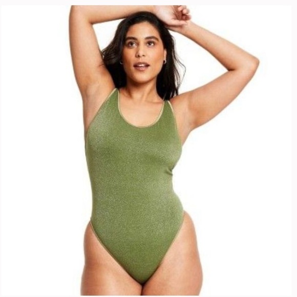 Fe Noel X Target Metallic High Leg Cheeky One Piece Swimsuit Dark Olive 1X NWT - Picture 9 of 9